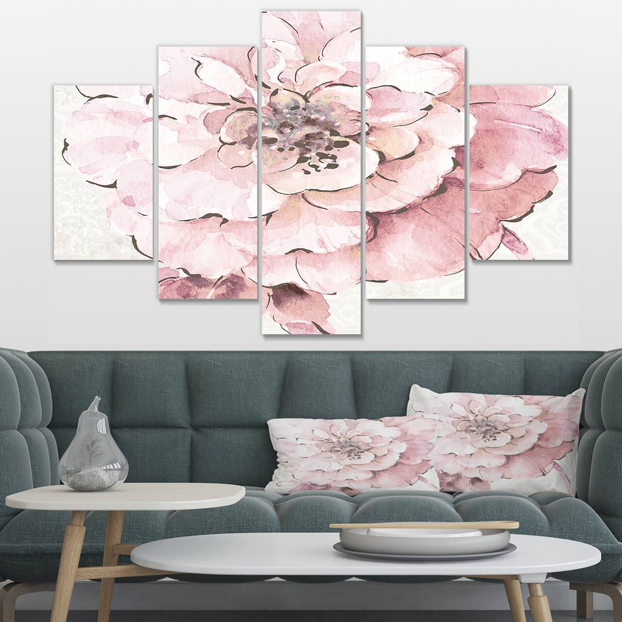 Designart - Indigold Shabby Peonies Pink - Farmhouse Gallery-wrapped Canvas